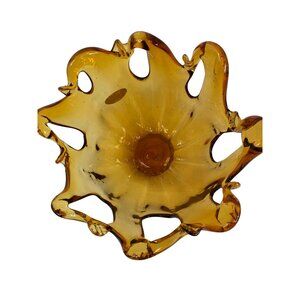 Handcrafted Murano Art Glass Amber Decorative Bowl 9" X 7"  Italy O10112